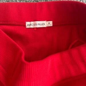 Avec Les Filles Red Ribbed Skirt